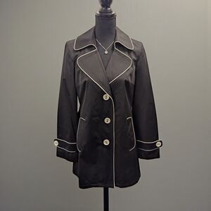 FS Limited Black Raincoat Contrast Piping Vintage Inspired Trench Jacket Size S